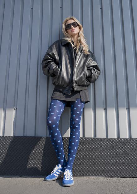 Sweet Blue Heart Print Tights Pantyhose D68-21