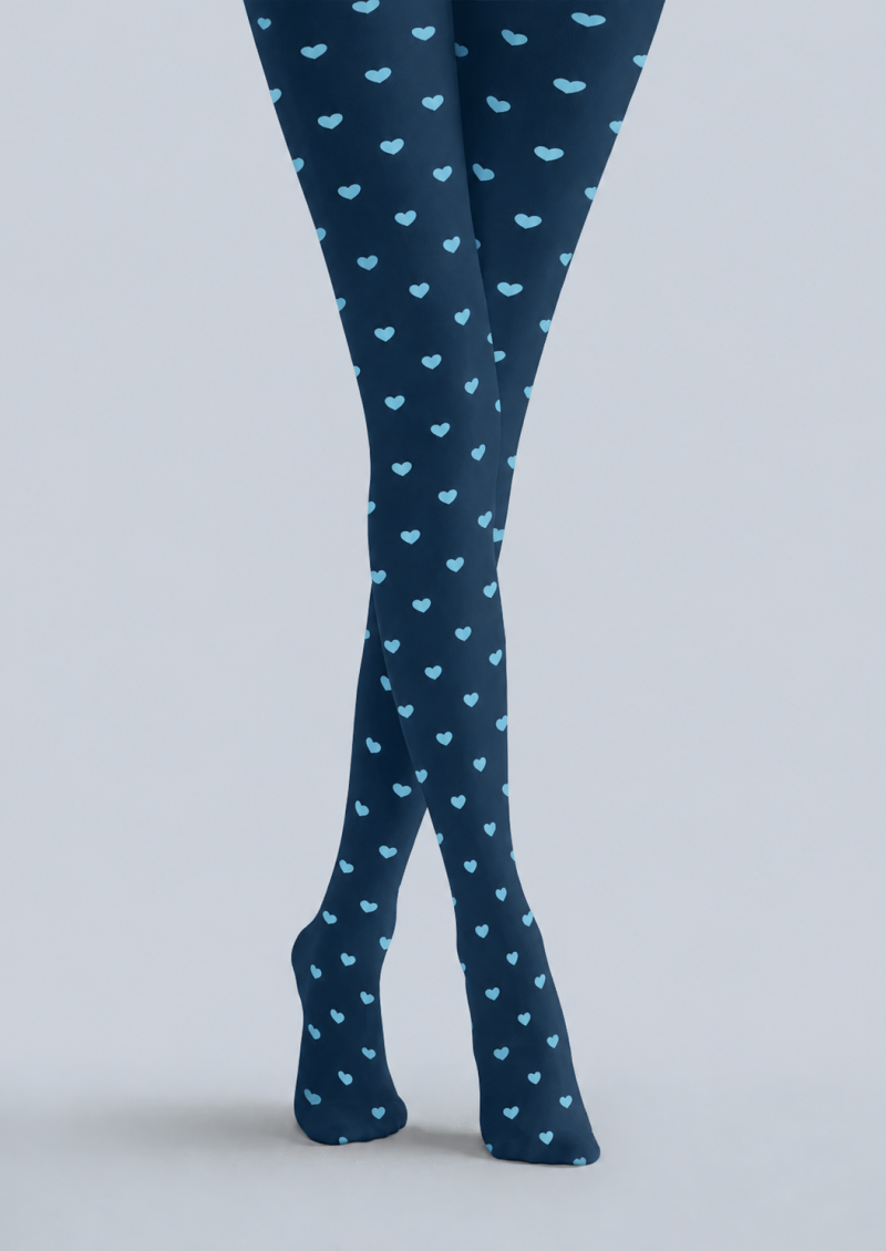 Sweet Blue Heart Print Tights Pantyhose D68-21