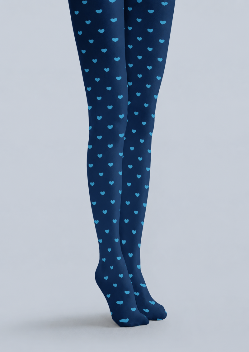 Sweet Blue Heart Print Tights Pantyhose D68-21