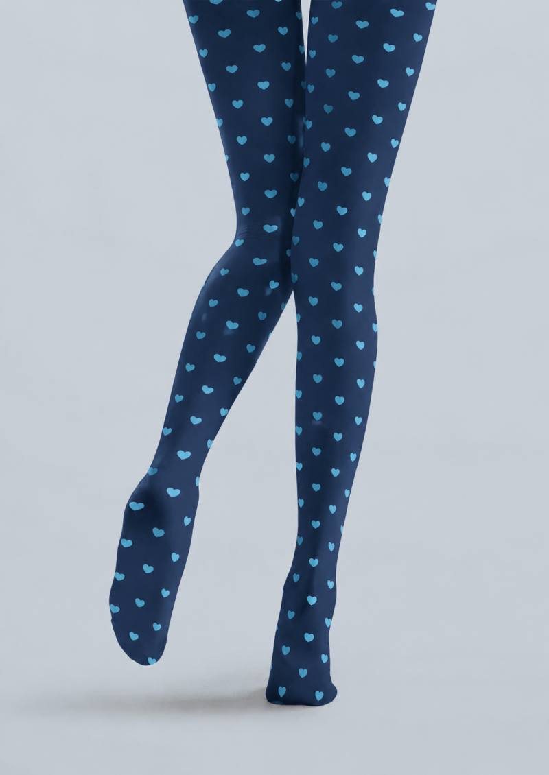 Sweet Blue Heart Print Tights Pantyhose D68-21
