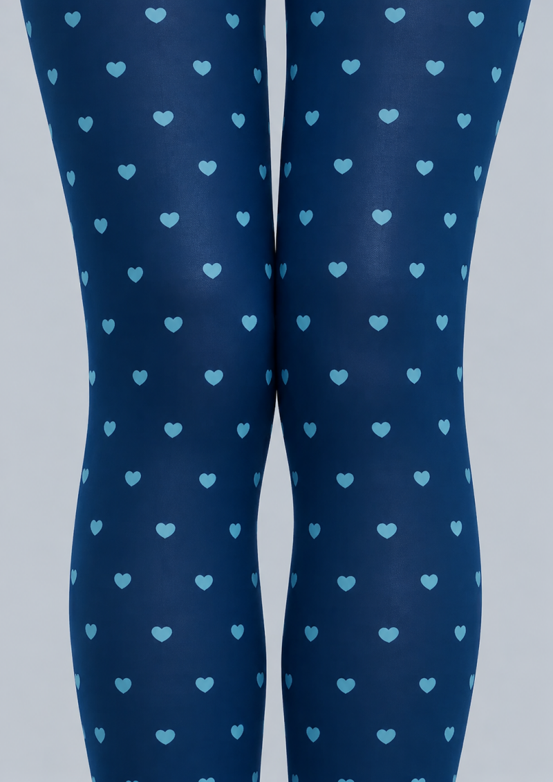 Sweet Blue Heart Print Tights Pantyhose D68-21