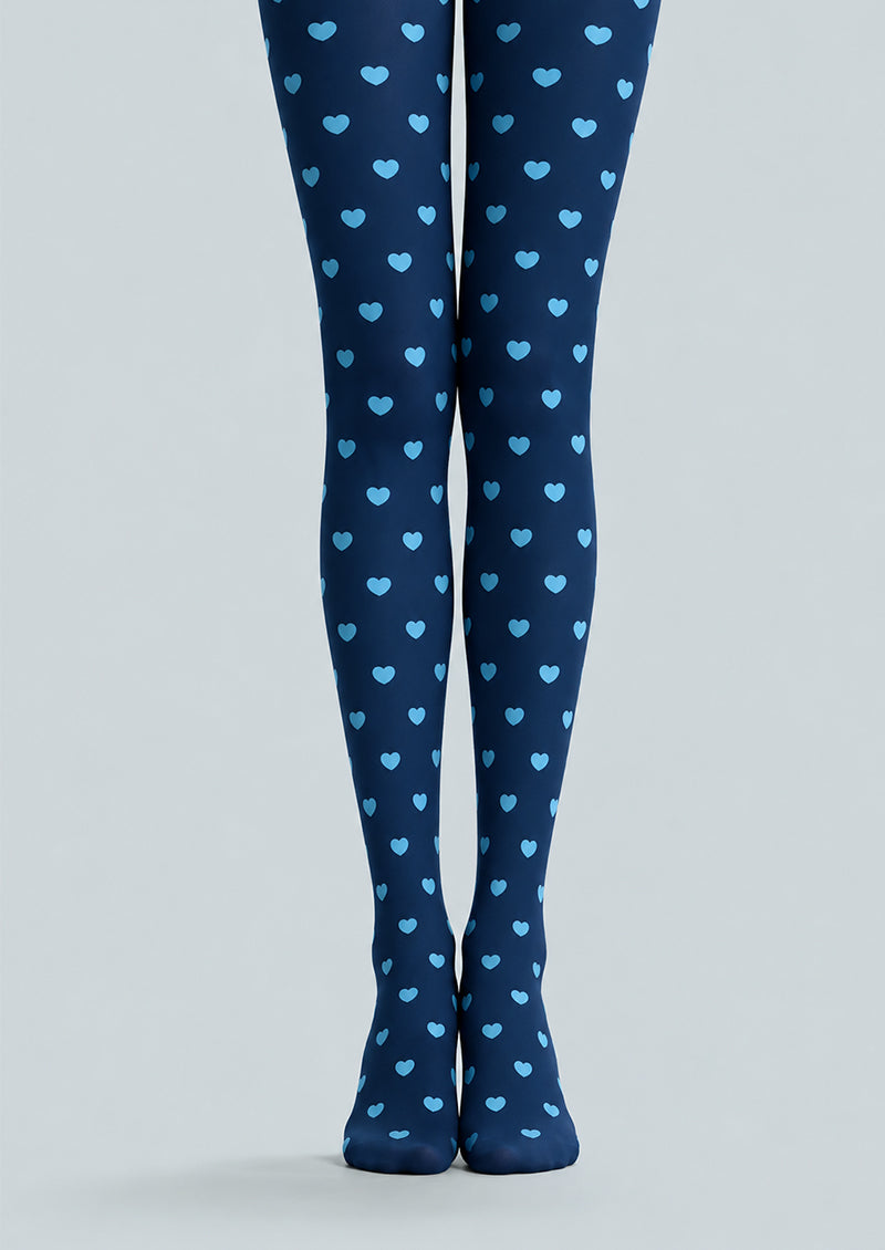Sweet Blue Heart Print Tights Pantyhose D68-21