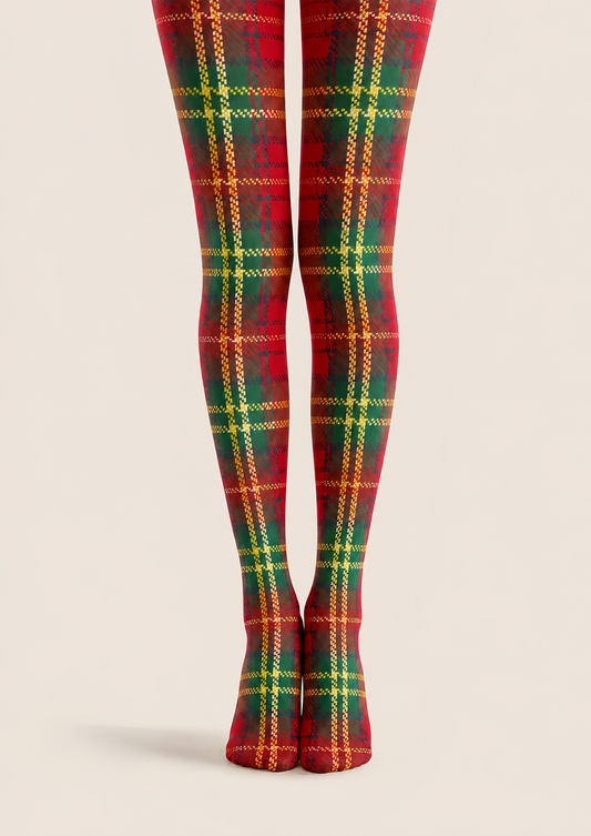 Christmas Red Green Tartan Plaid Tights Hosiery Pantyhose D68-2