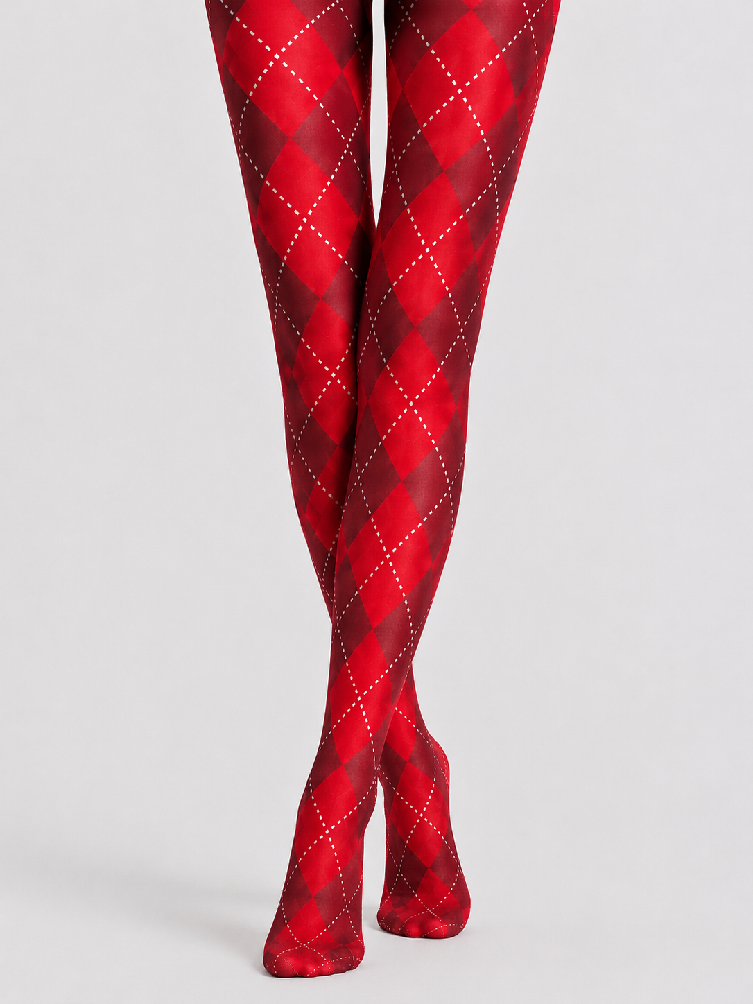Red Argyle Festival Tights Diamond Patterned Pantyhose D68-3