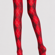 Red Argyle Festival Tights Diamond Patterned Pantyhose D68-3