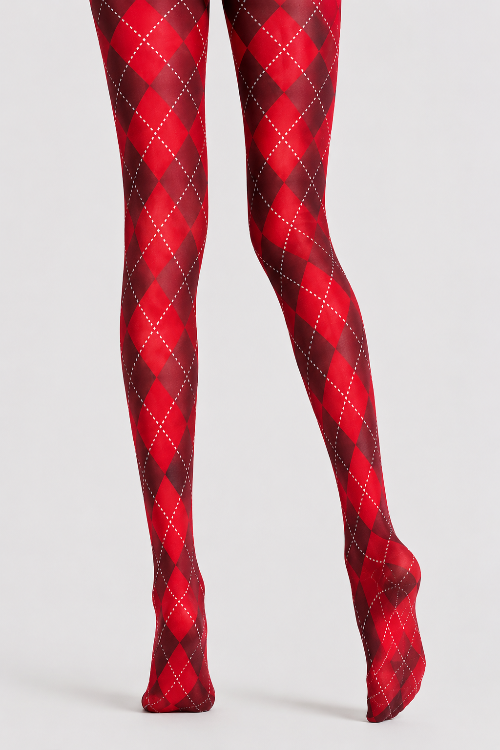 Red Argyle Festival Tights Diamond Patterned Pantyhose D68-3