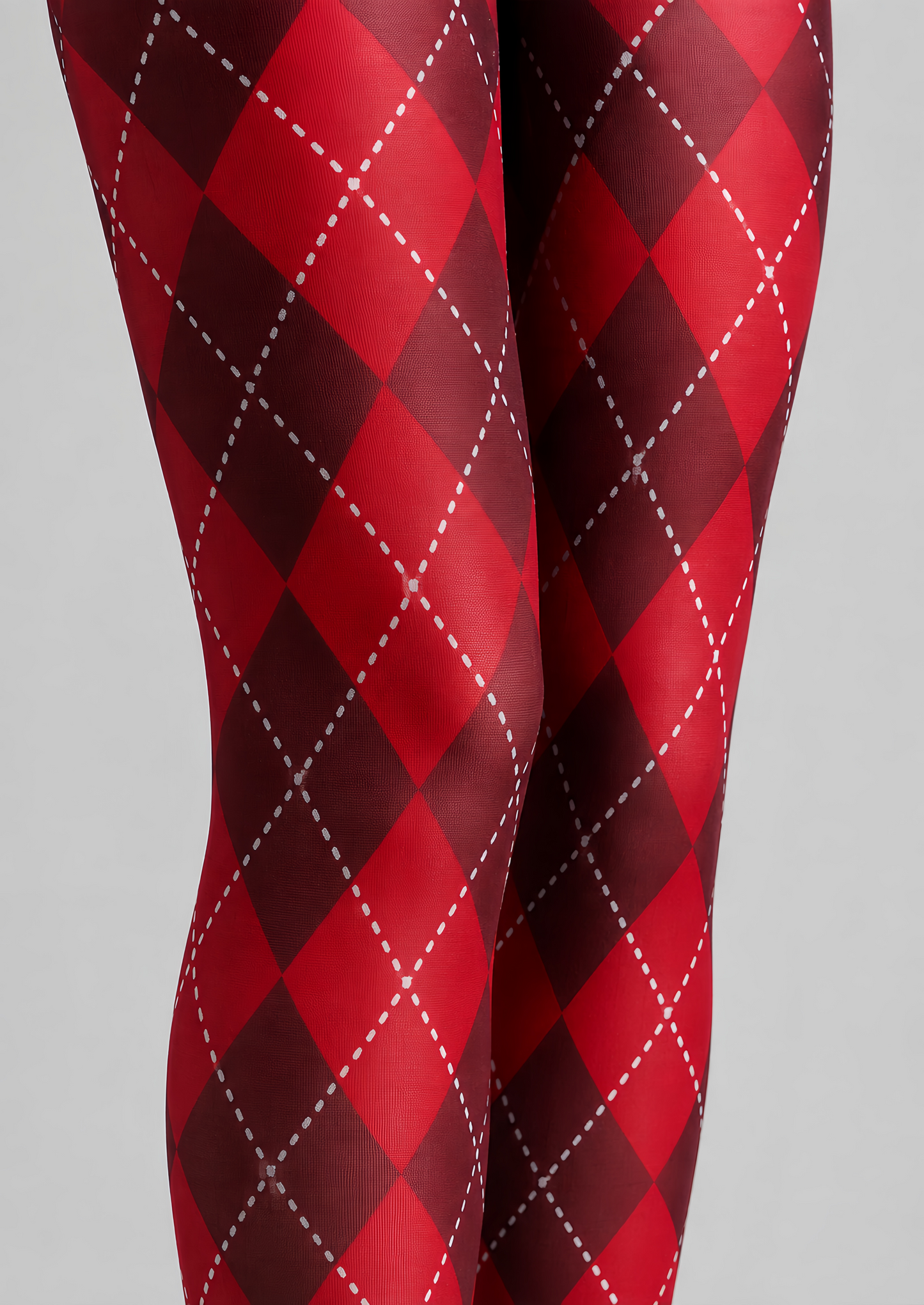 Red Argyle Festival Tights Diamond Patterned Pantyhose D68-3
