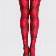 Red Argyle Festival Tights Diamond Patterned Pantyhose D68-3