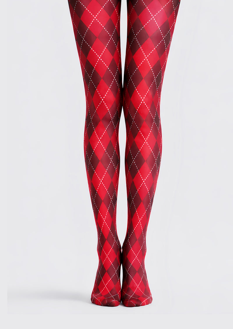 Red Argyle Festival Tights Diamond Patterned Pantyhose D68-3