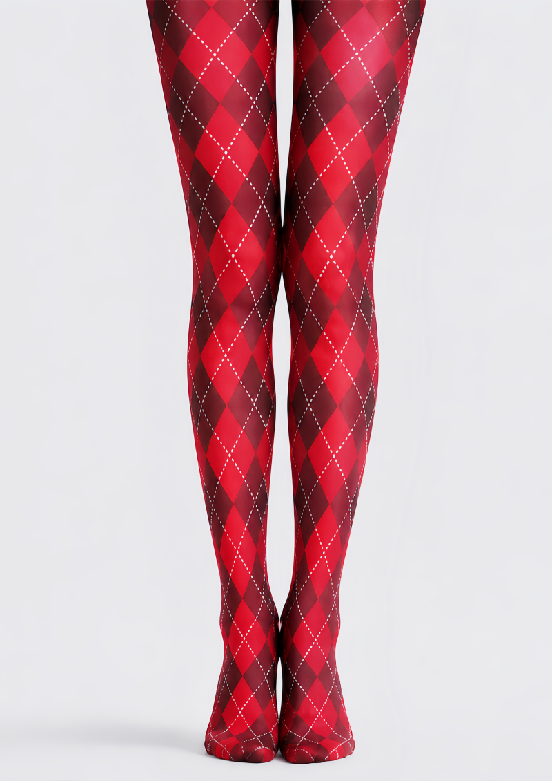 Red Argyle Festival Tights Diamond Patterned Pantyhose D68-3
