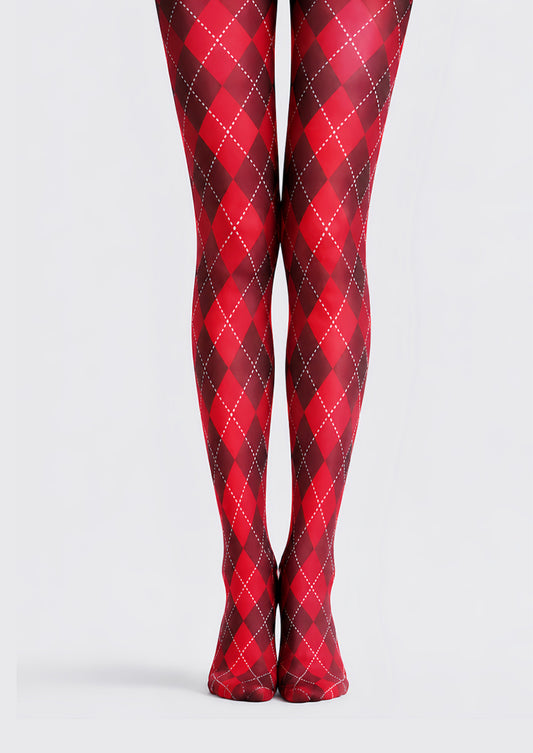 Red Argyle Festival Tights Diamond Patterned Pantyhose D68-3