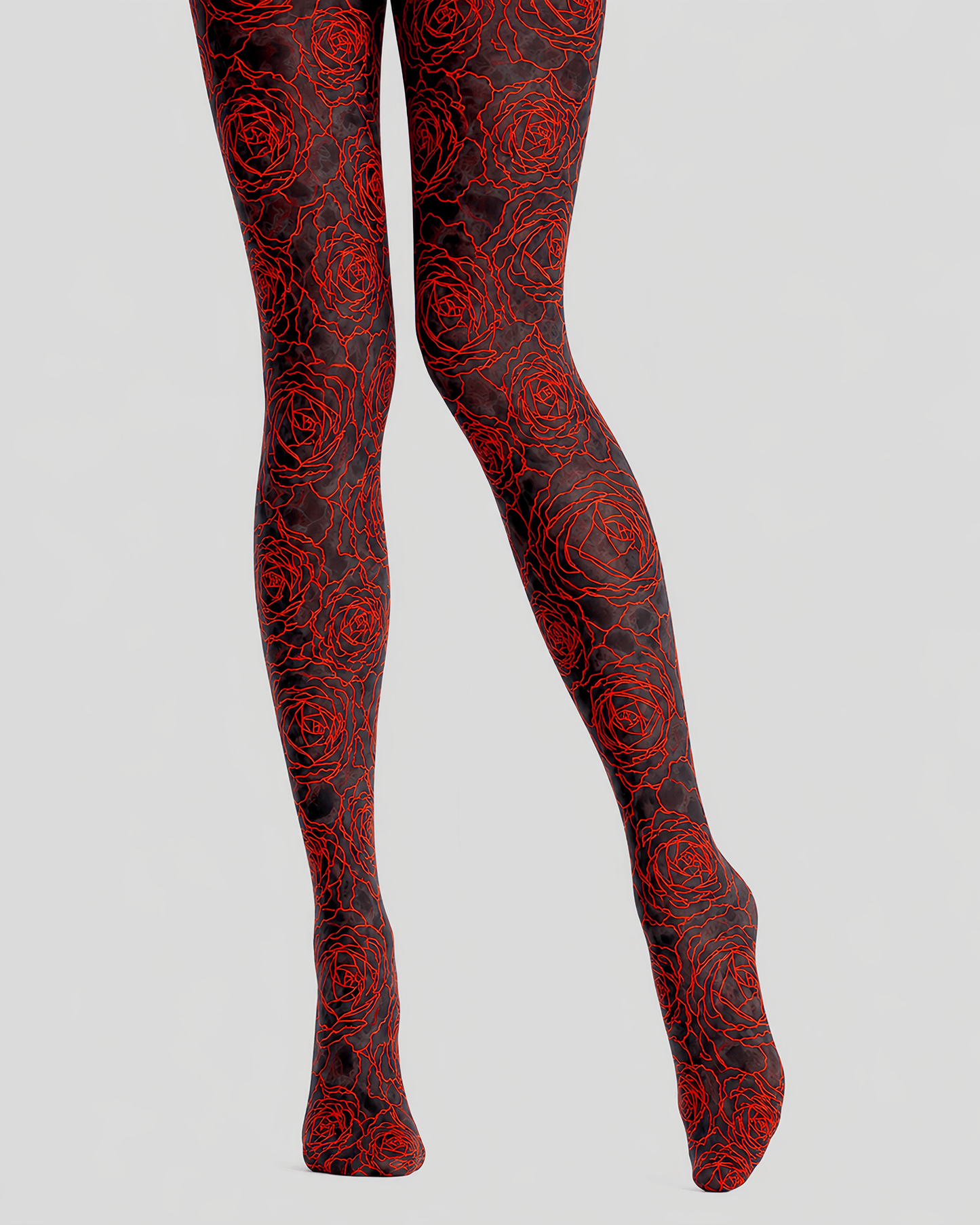 Black Red Rose Tights Gothic Floral Pantyhose D68-5
