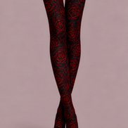 Black Red Rose Tights Gothic Floral Pantyhose D68-5