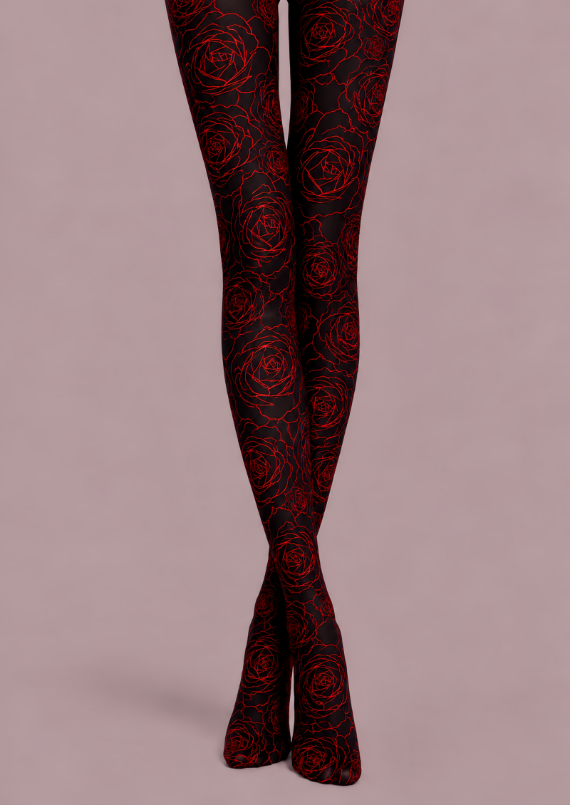 Black Red Rose Tights Gothic Floral Pantyhose D68-5