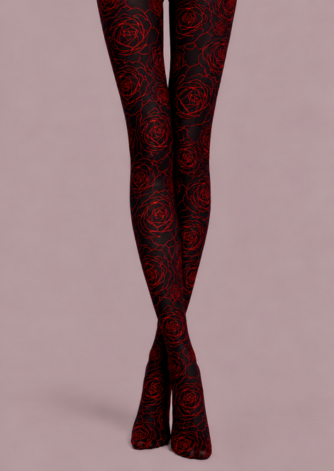 Black Red Rose Tights Gothic Floral Pantyhose D68-5