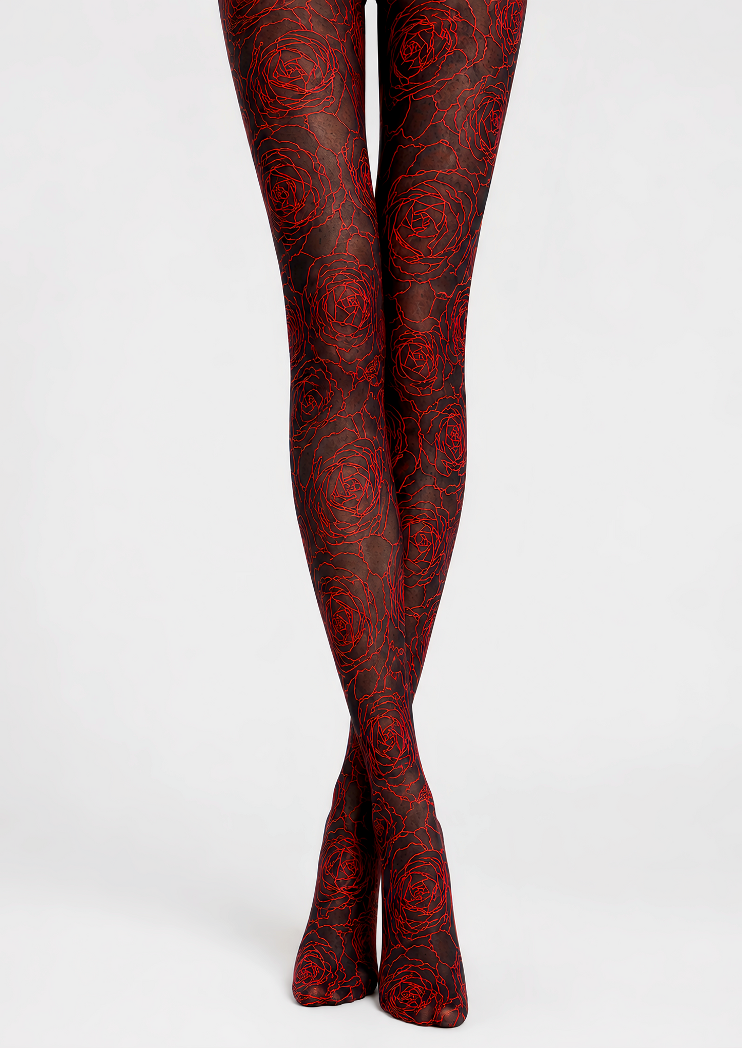 Black Red Rose Tights Gothic Floral Pantyhose D68-5