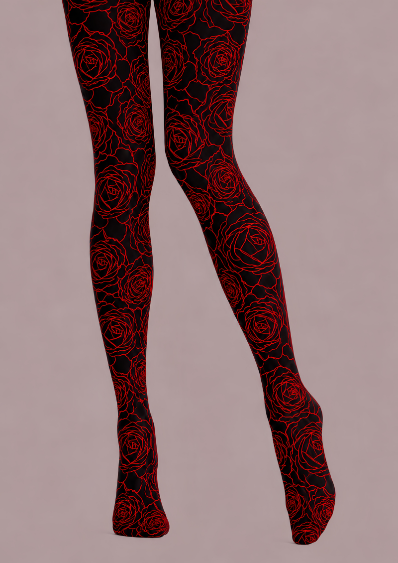 Black Red Rose Tights Gothic Floral Pantyhose D68-5