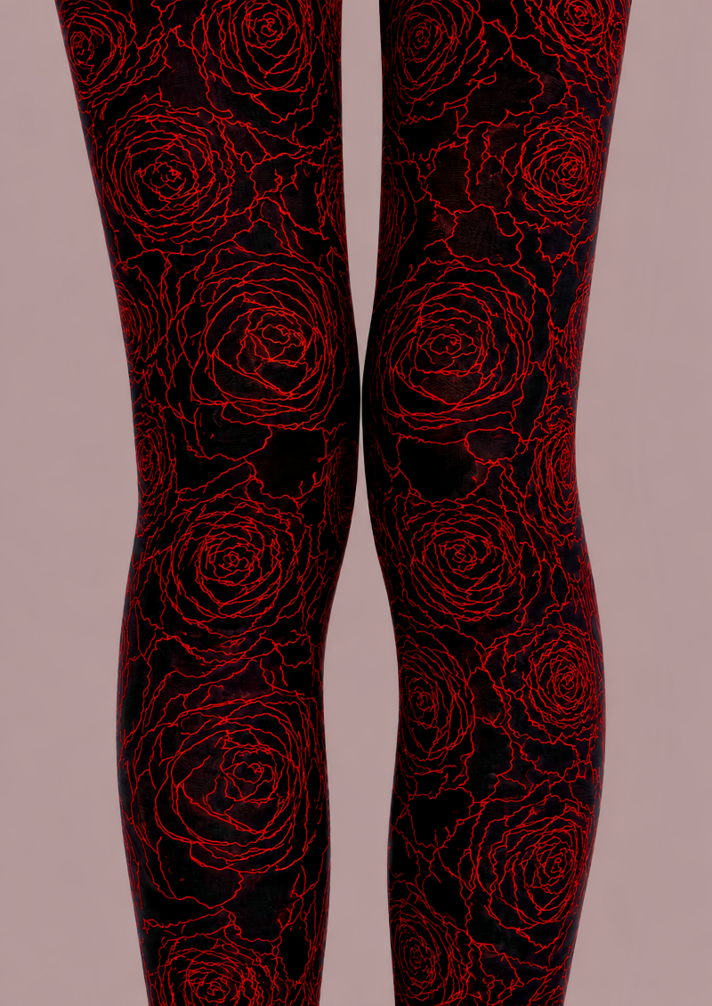 Black Red Rose Tights Gothic Floral Pantyhose D68-5