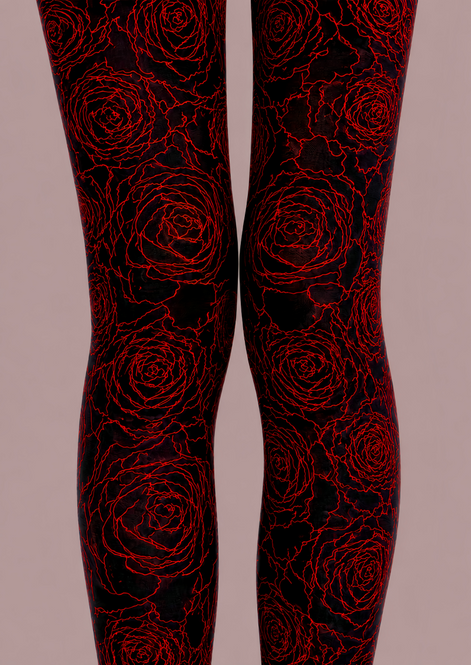 Black Red Rose Tights Gothic Floral Pantyhose D68-5