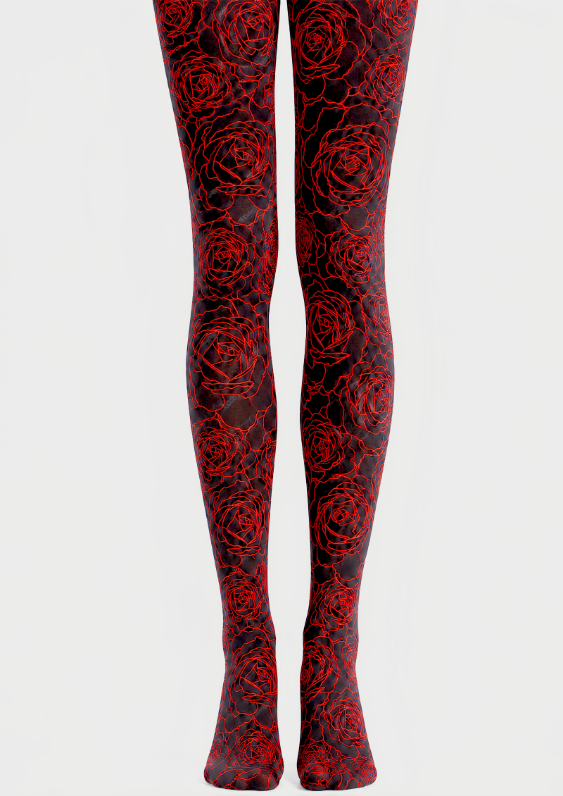 Black Red Rose Tights Gothic Floral Pantyhose D68-5