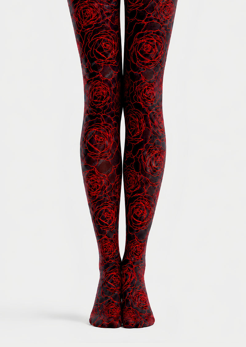 Black Red Rose Tights Gothic Floral Pantyhose D68-5