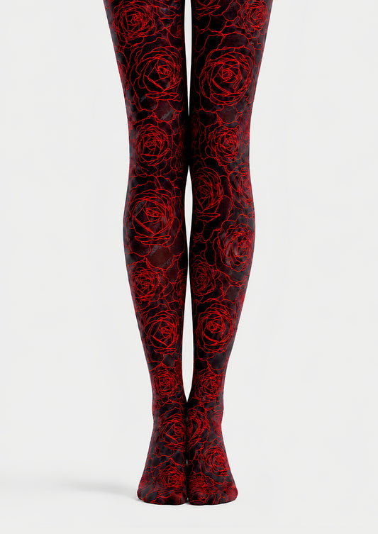 Black Red Rose Tights Gothic Floral Pantyhose D68-5