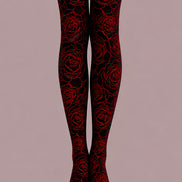 Black Red Rose Tights Gothic Floral Pantyhose D68-5