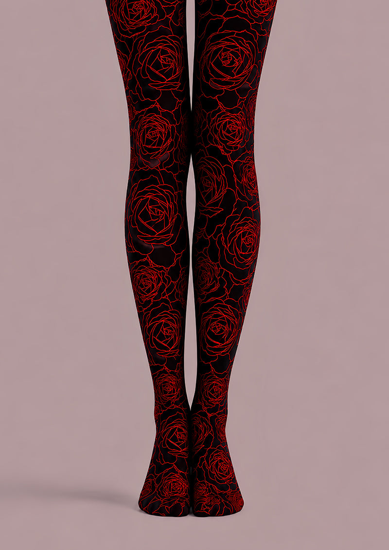 Black Red Rose Tights Gothic Floral Pantyhose D68-5