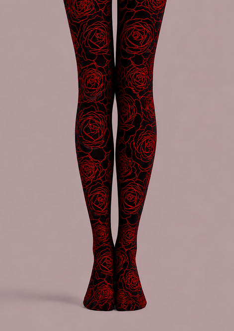 Black Red Rose Tights Gothic Floral Pantyhose D68-5