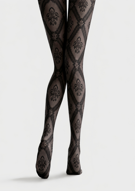 Black Lace Floral Patterned Tights Victorian Pantyhose D68-6