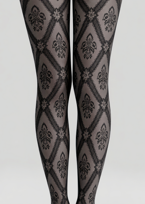 Black Lace Floral Patterned Tights Victorian Pantyhose D68-6
