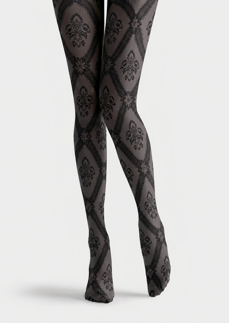 Black Lace Floral Patterned Tights Victorian Pantyhose D68-6