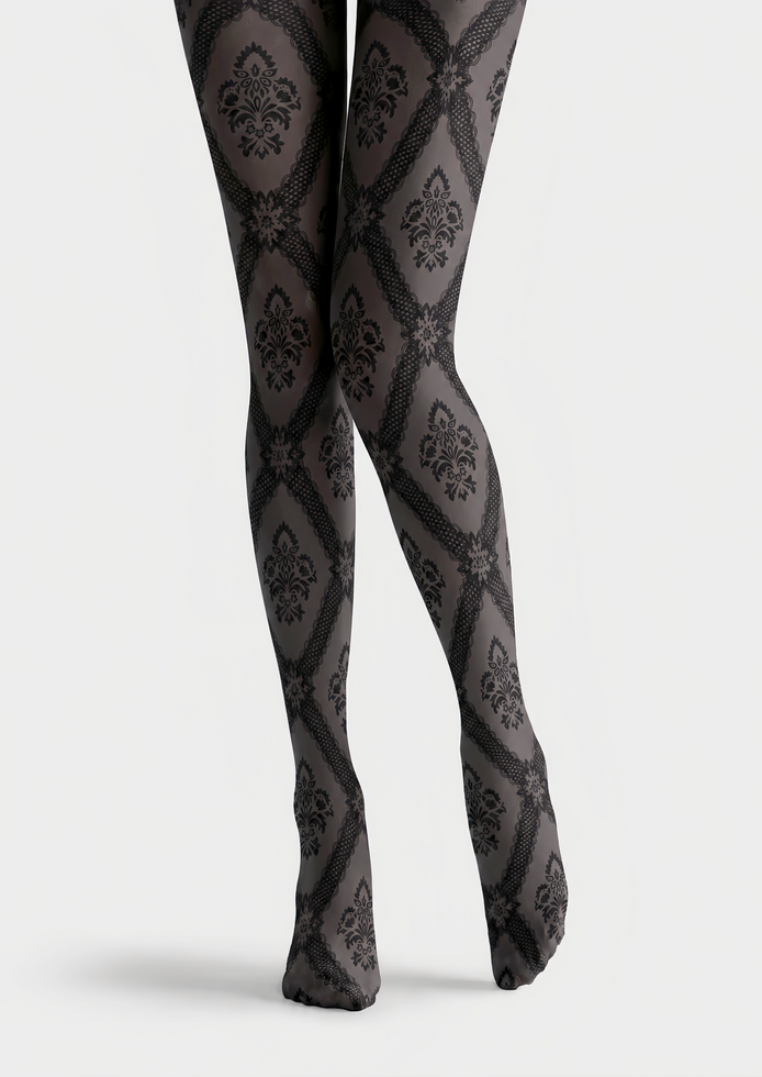 Black Lace Floral Patterned Tights Victorian Pantyhose D68-6