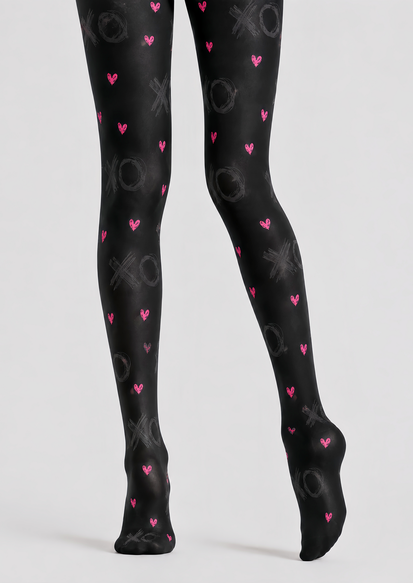 Black XO Heart Tights Valentine's Day Pantyhose D68-7