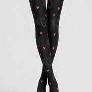 Black XO Heart Tights Valentine's Day Pantyhose D68-7