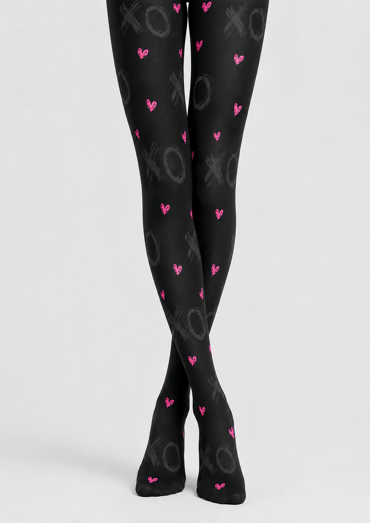 Black XO Heart Tights Valentine's Day Pantyhose D68-7
