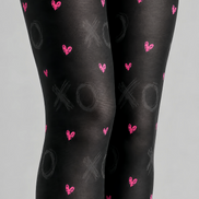 Black XO Heart Tights Valentine's Day Pantyhose D68-7
