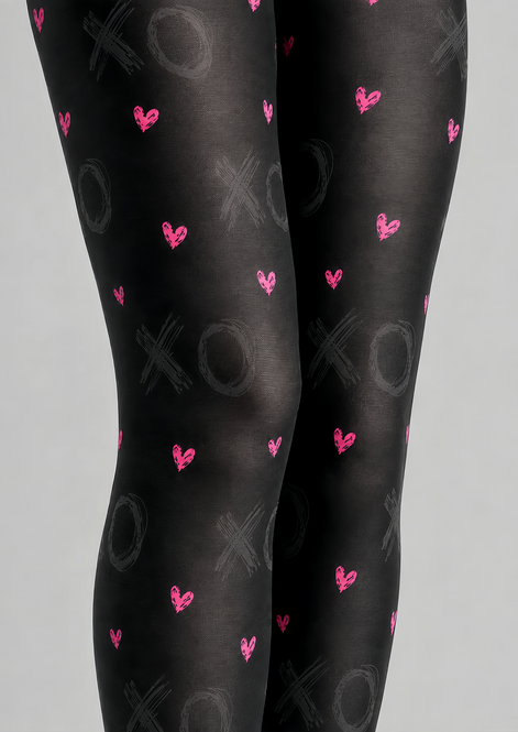 Black XO Heart Tights Valentine's Day Pantyhose D68-7