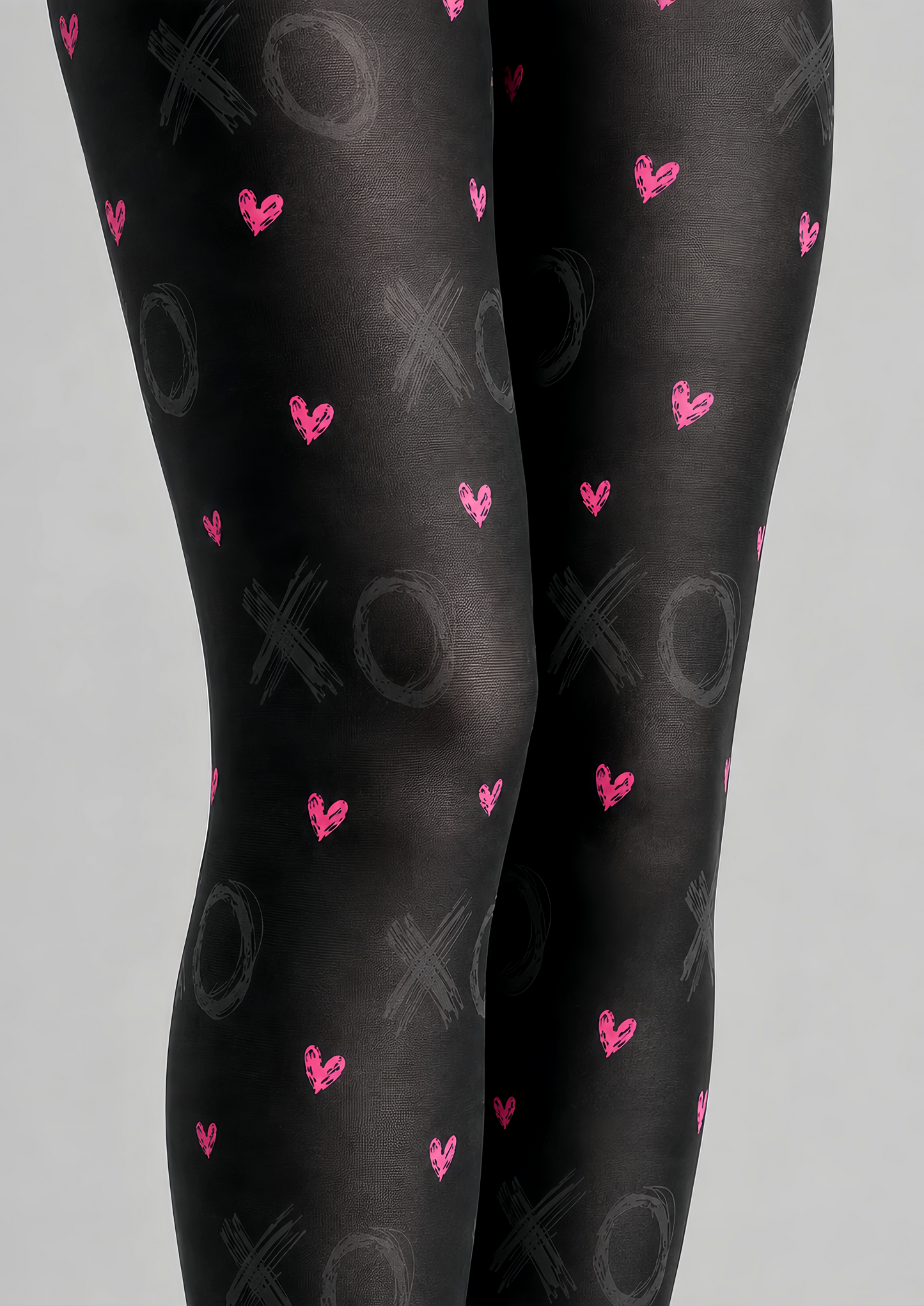 Black XO Heart Tights Valentine's Day Pantyhose D68-7
