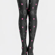 Black XO Heart Tights Valentine's Day Pantyhose D68-7