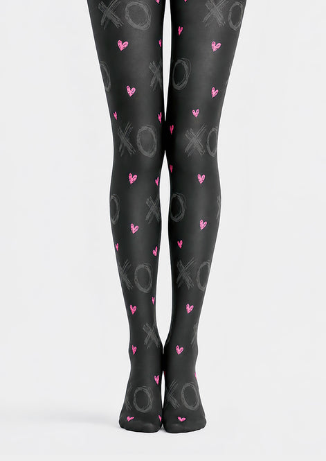 Black XO Heart Tights Valentine's Day Pantyhose D68-7