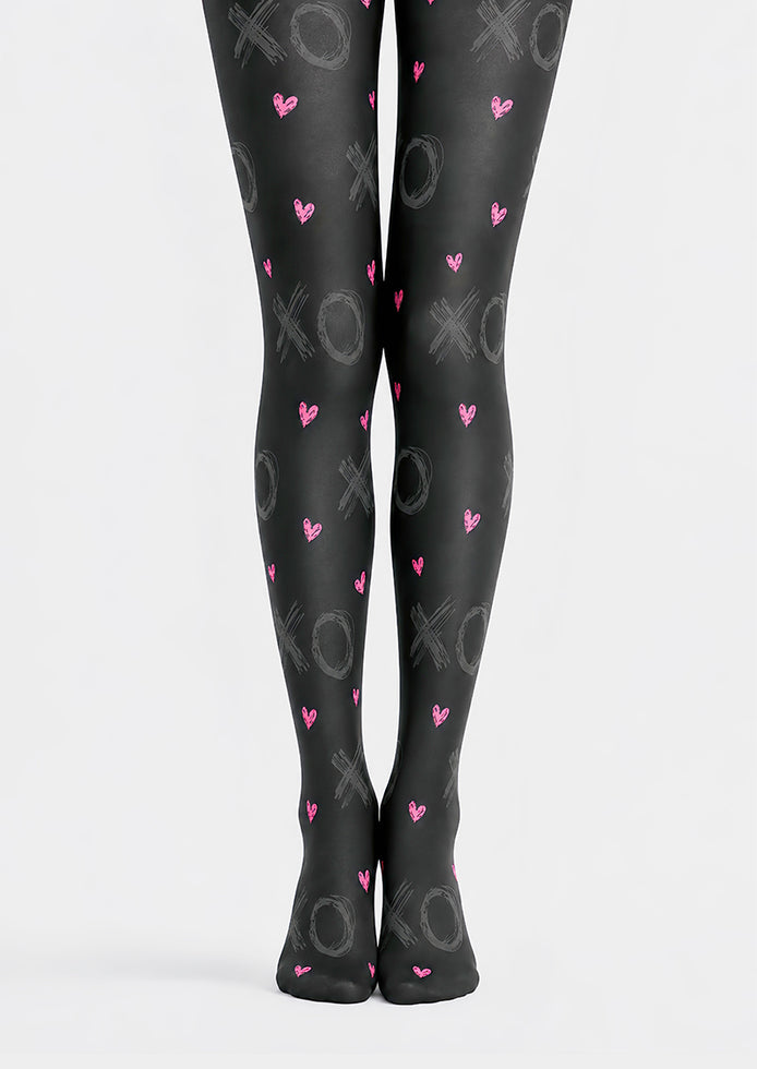 Black XO Heart Tights Valentine's Day Pantyhose D68-7