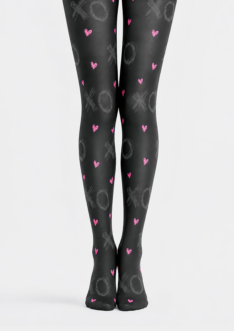 Black XO Heart Tights Valentine's Day Pantyhose D68-7