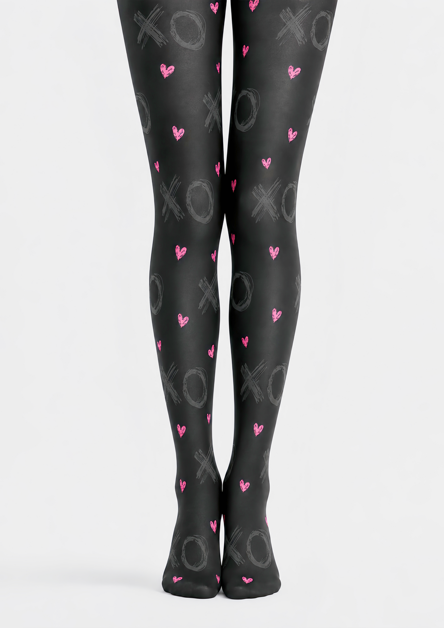 Black XO Heart Tights Valentine's Day Pantyhose D68-7