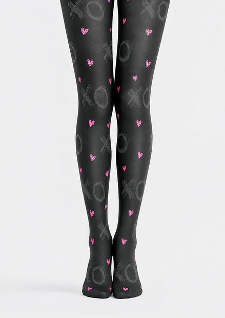 Black XO Heart Tights Valentine's Day Pantyhose D68-7