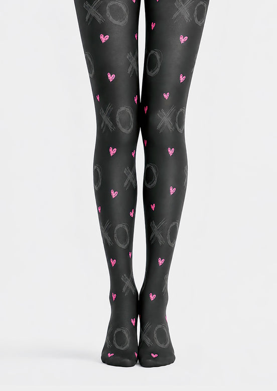 Black XO Heart Tights Valentine's Day Pantyhose D68-7