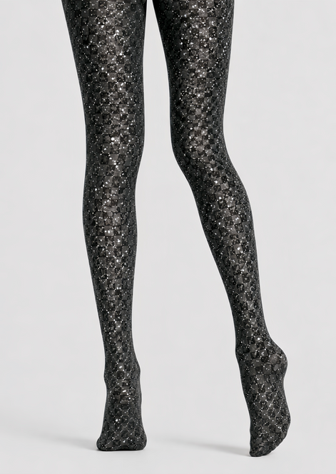 Silver Sparkle Black Tights Night Out Hosiery D68-8