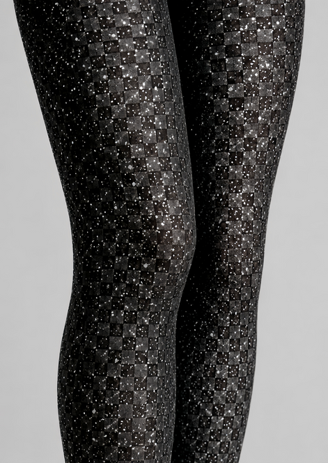 Silver Sparkle Black Tights Night Out Hosiery D68-8