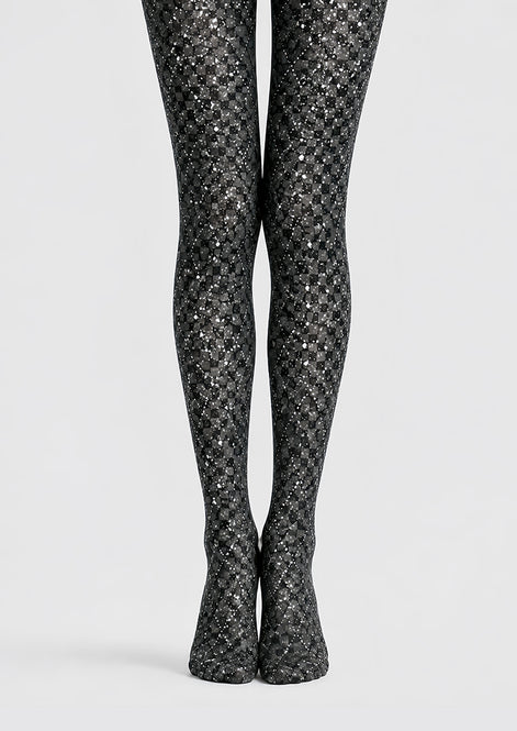 Silver Sparkle Black Tights Night Out Hosiery D68-8