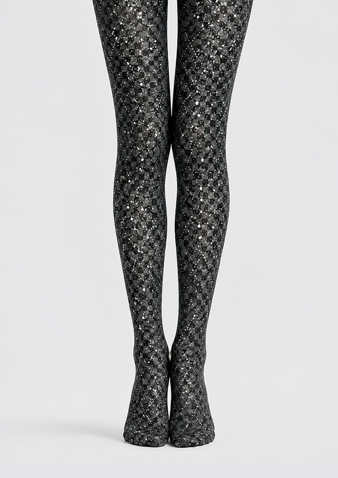 Silver Sparkle Black Tights Night Out Hosiery D68-8